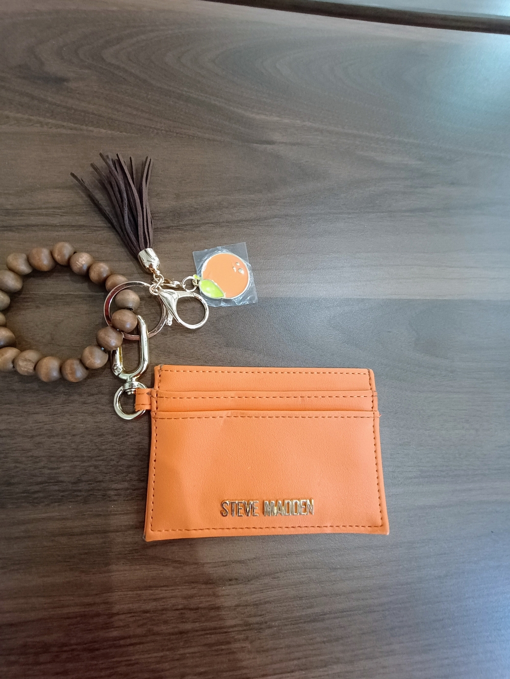 Steve Madden Card Holder With Wrist Beaded Key Chain
